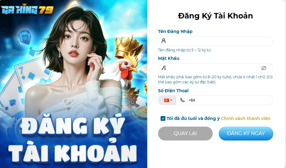 Form đăng ký Gaking79